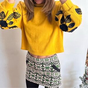 Beautiful yellow and navy embroidered sweater